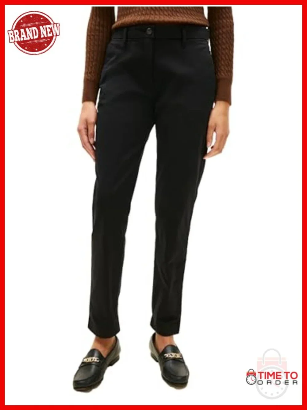 Women's Twill Slim Chino Pants with Stretch Mid Rise Ankle Pants
